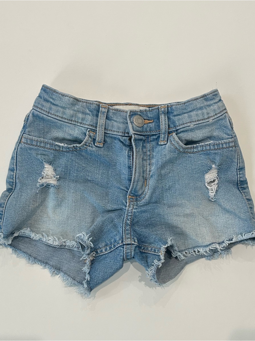Distressed Light Wash Denim Shorts—Abercrombie Kids, Size 5/6